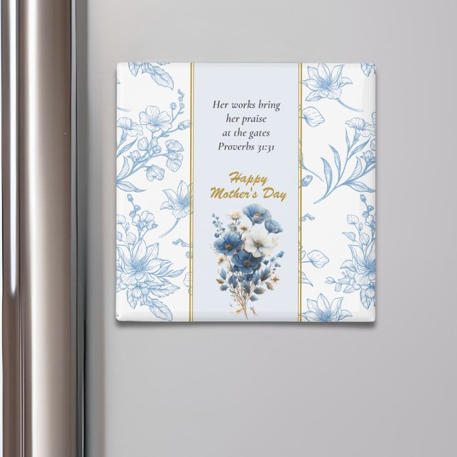 Modern Blue White Blommigt Mors dag Magnet (Skapare uppladdad)