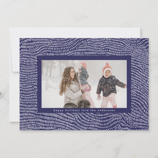 Modern Blue & White Doodle jul-foto Ram Julkort (Framsida)