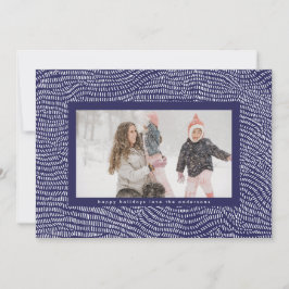 Modern Blue & White Doodle jul-foto Ram Julkort