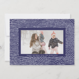 Modern Blue & White Doodle jul-foto Ram Julkort