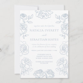 Modern Blue & White French Roses Wedding Inbjudningar