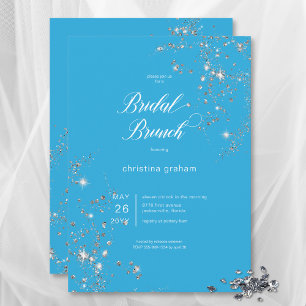 Modern Blue & White Glam Diamonds Möhippa Brunch Inbjudningar