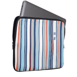 Modern Blue White Grått Red Rand Monogram Laptop Fodral
