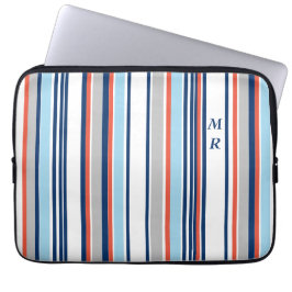 Modern Blue White Grått Red Rand Monogram Laptop Fodral