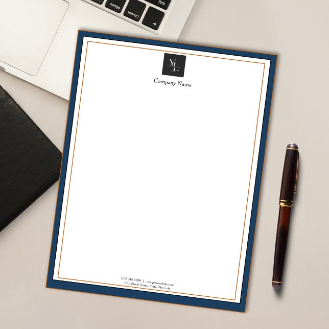 Modern Blue White Guld med Business Logotyp Anteckningsblock (Skapare uppladdad)