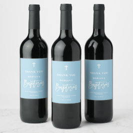 Modern Blue White Kor | Boy Baptism Vinflaska Etikett