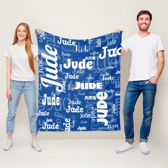 Modern Blue White Kort Namn Upprepande Mönster Fleecefilt (På plats)