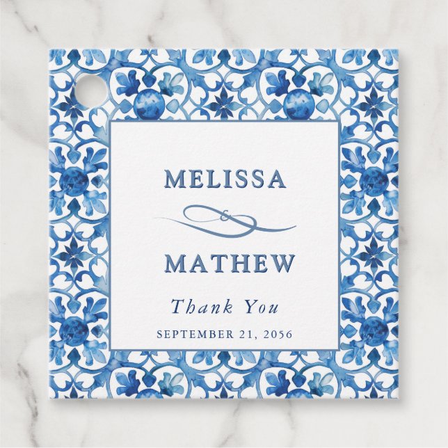 Modern Blue & White Mediterranean Bröllop Gåvor Etiketter (Framsida)