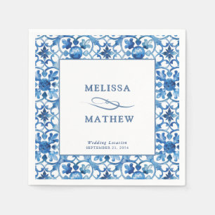 Modern Blue & White Mediterranean Bröllop Pappersservett
