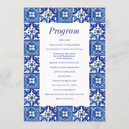 Modern Blue White Mediterranean Bröllop Program