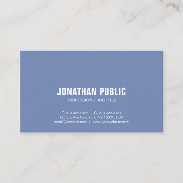 Modern Blue White Minimalistic Professionell Plain Visitkort (Framsida)