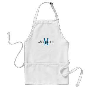 Modern Blue White Monogram Script Namn Womens Förkläde