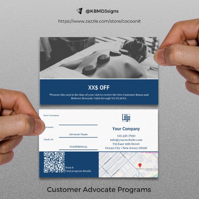 Modern Blue White New Customer Advocate Reward Rabattkort (Modern Blue White New Customer Advocate Reward Referral Card)