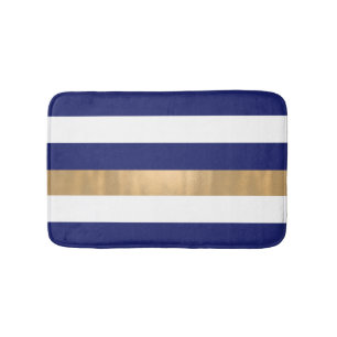 Modern Blue White och Guld Stripe Bath Mat Badrumsmatta