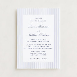 Modern Blue & White Pinstripe Wedding Invitation Inbjudningar