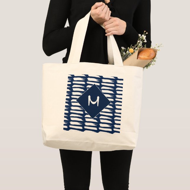Modern Blue White Rand Monogram Jumbo Tygkasse (Framsida (produkt))