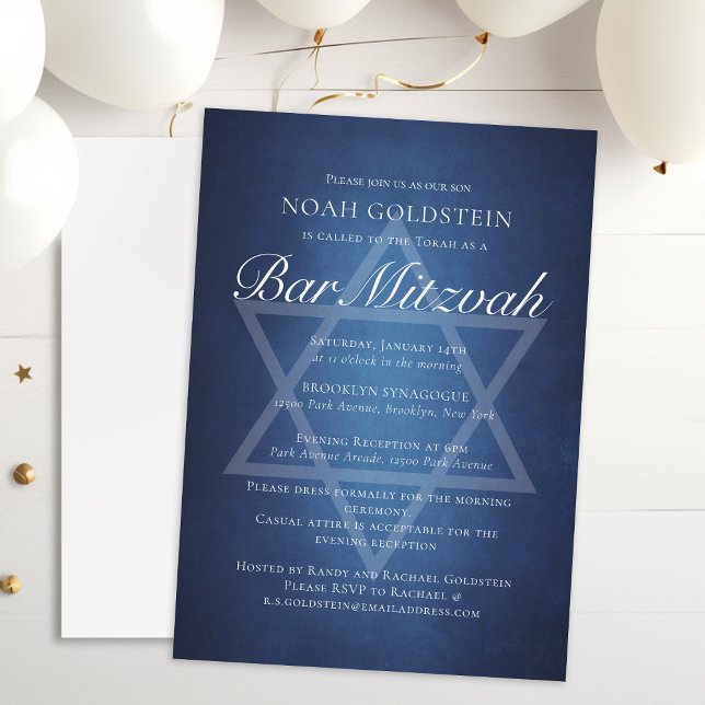 Modern Blue White Typography Formal Pub Mitzvah Inbjudningar (Skapare uppladdad)