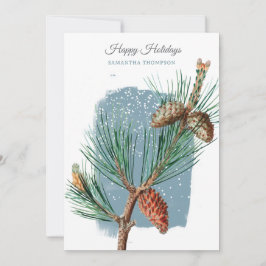Modern Blue Winter Snow Pine Cone Christmas Julkort