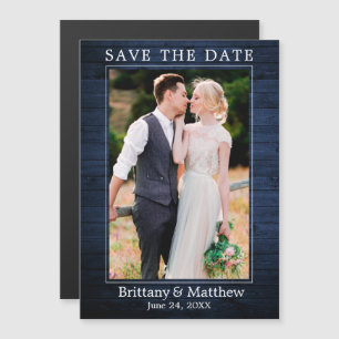 Modern Blue Wood Skriv ut Magnetic Save Date