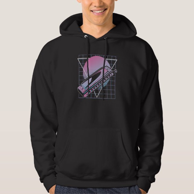 Modern Blues Disco Harp Retro Harmonica Hoodie (Framsida)