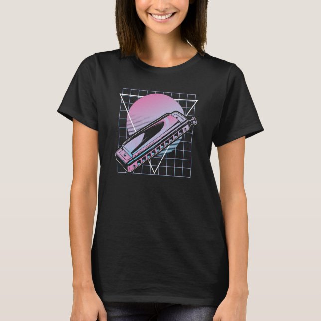 Modern Blues Disco Harp Retro Harmonica T Shirt (Framsida)