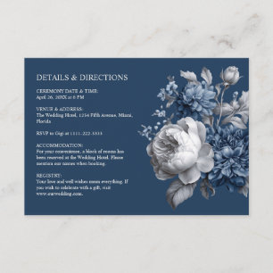 Modern Blues & Grått Blommigt Bröllop Tilläggskort