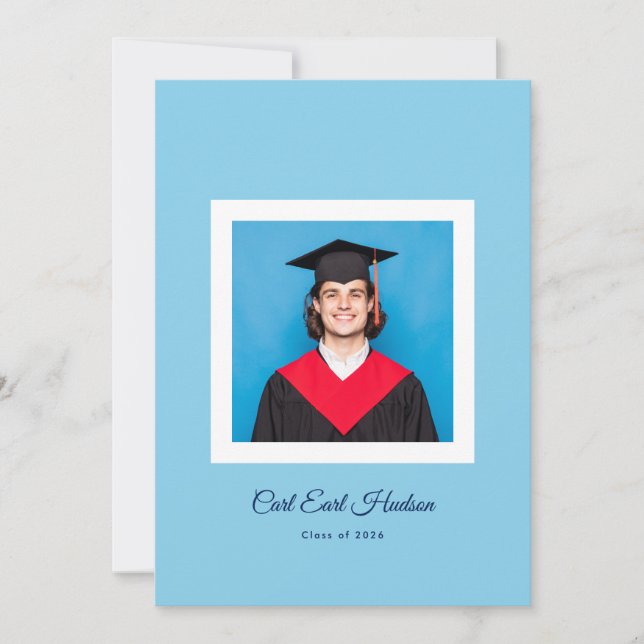Modern Blues & White High School Photo Grad Meddelande (Framsida)