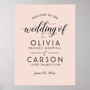 Modern Blush and Black Wedding Welcome Poster