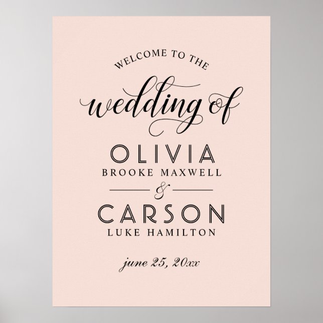 Modern Blush and Black Wedding Welcome Poster (Framsidan)