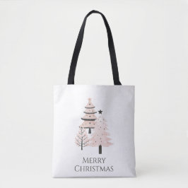 Modern Blush and Neutral Christmas Tree Tote Bag Tygkasse