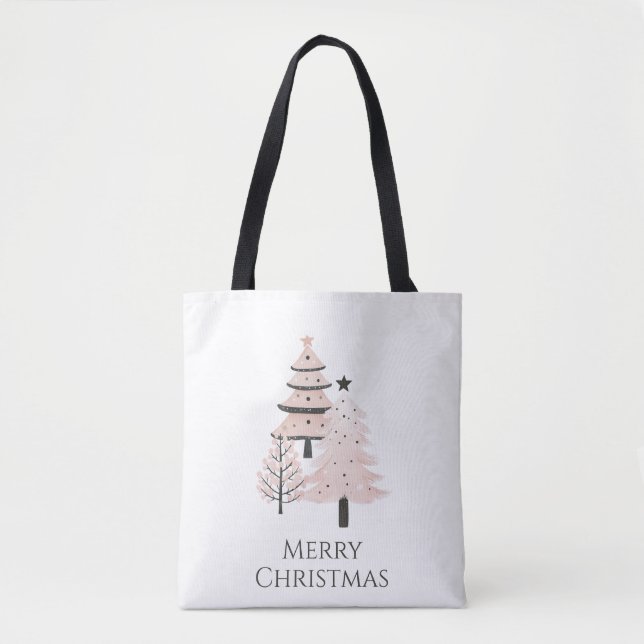 Modern Blush and Neutral Christmas Tree Tote Bag Tygkasse (Framsida)
