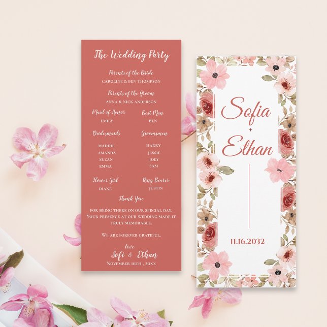 Modern Blush Blommig Bröllopsceremoni Program (Modern Blush Floral Wedding Ceremony Program)