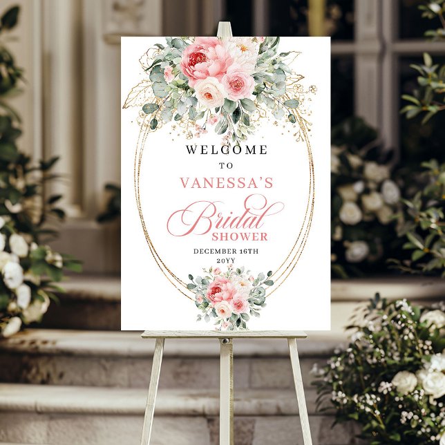 Modern Blush Blommig Bröllopsfest Välkommen Poster (Modern Blush Floral Bridal Shower Welcome)