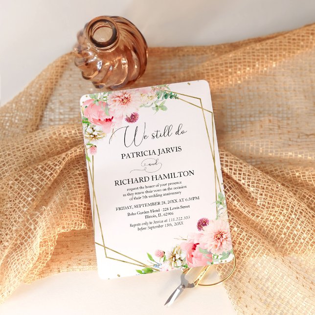 Modern Blush Blommig Förnyelse av Vigselutfästelse Inbjudningar (Skapare uppladdad)