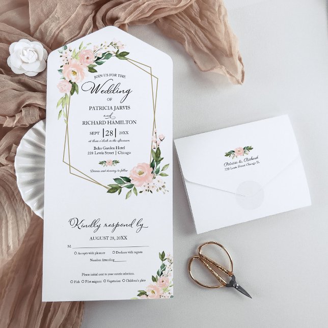 Modern Blush Blommig Geometrisk Allt-i-ett Inbjuda (Skapare uppladdad)