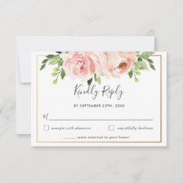 Modern Blush Blommig Grönskande Bröllop Svarskort OSA Kort