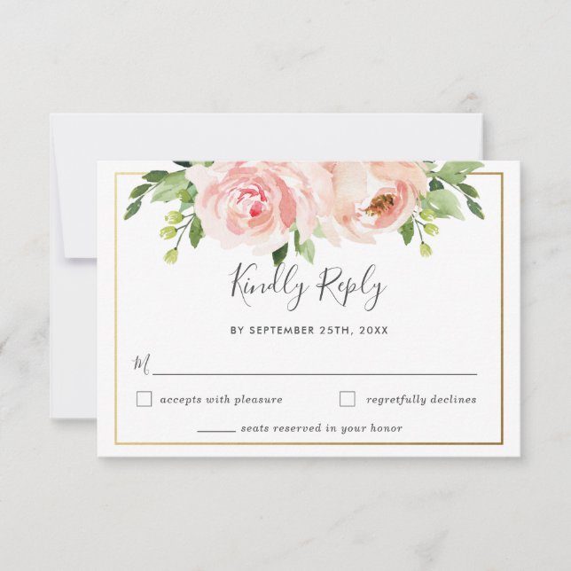 Modern Blush Blommig Grönskande Bröllop Svarskort OSA Kort (Framsida)
