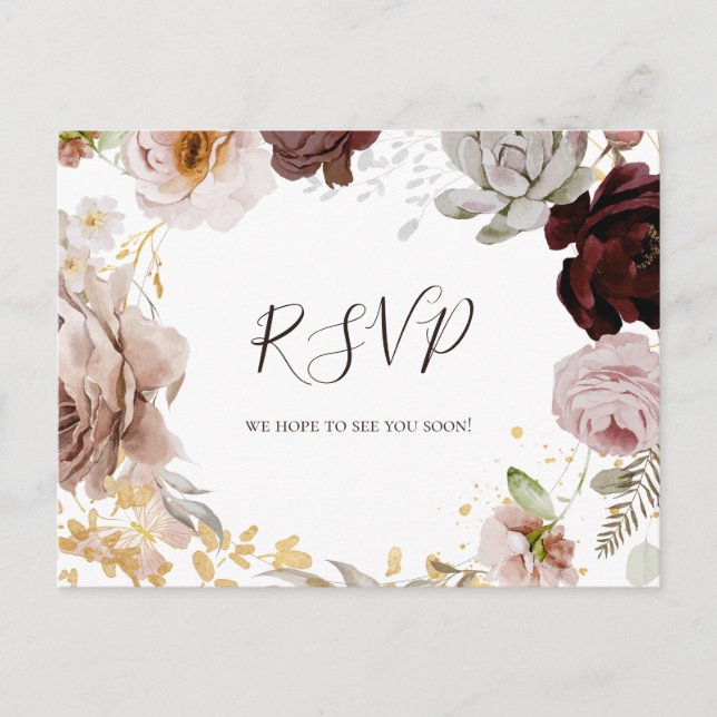 Modern Blush Blommig | Meny Val RSVP Brevkort (Framsida)