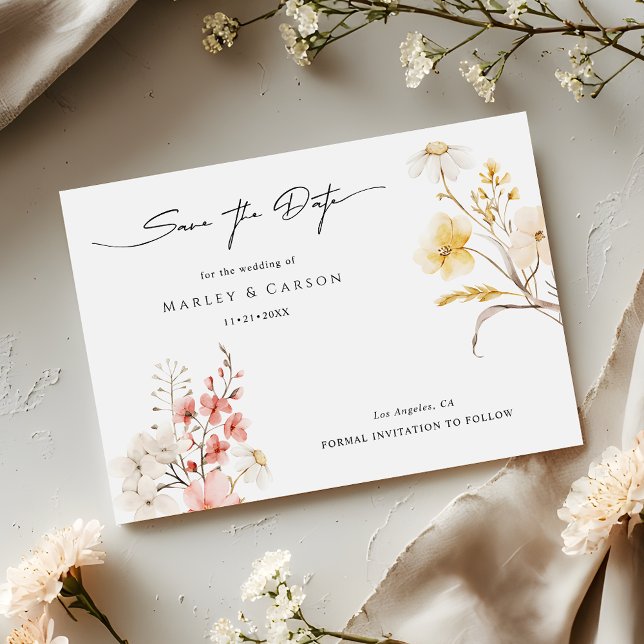 Modern Blush Blomster Vildblomma Vårbröllop Spara Datumet (Skapare uppladdad)