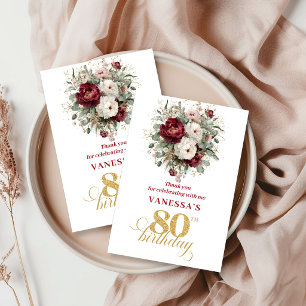Modern Blush Burgundy 80-årsdag Tackkort Tack Kort