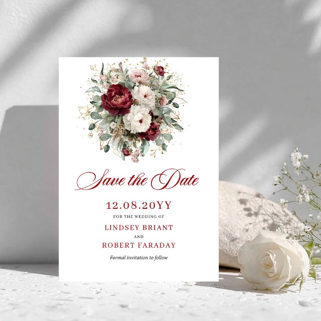 Modern Blush Burgundy Guld Save The Date-kort Spara Datumet (Modern Blush Burgundy Gold Save The Date Card)