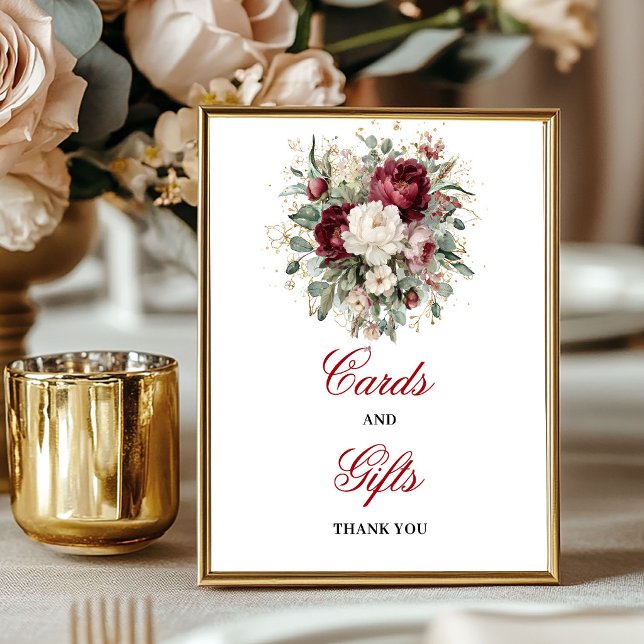 Modern Blush Burgundy Kort och Presentbordsskölden Poster (Modern Blush Burgundy Cards and Gifts Tabletop Sign)