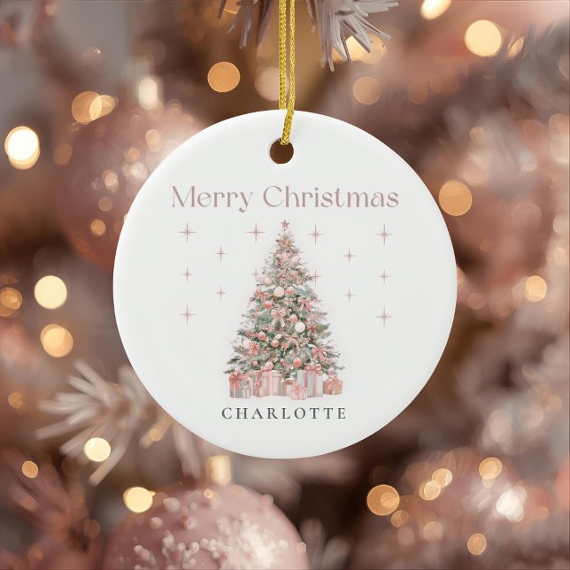 Modern Blush Christmas Tree – Personalized Holiday Julgransprydnad Keramik (Skapare uppladdad)