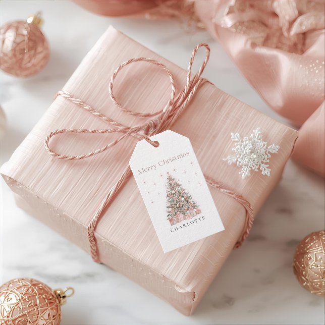Modern Blush Christmas Tree – Personalized Holiday Presentetikett (Skapare uppladdad)