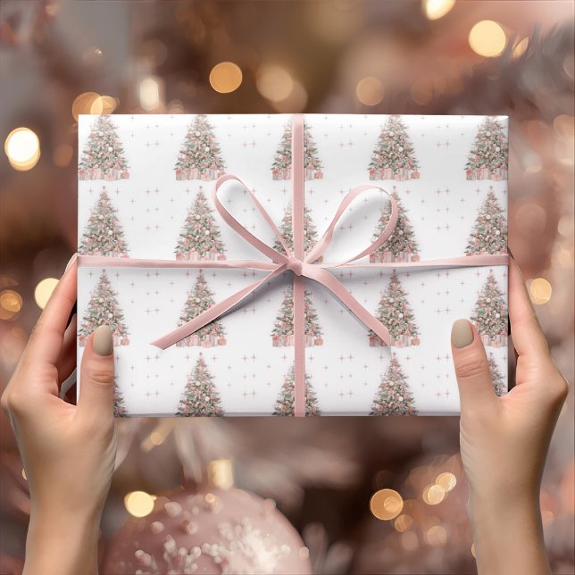 Modern Blush Christmas Tree – Personalized Holiday Presentpapper (Skapare uppladdad)