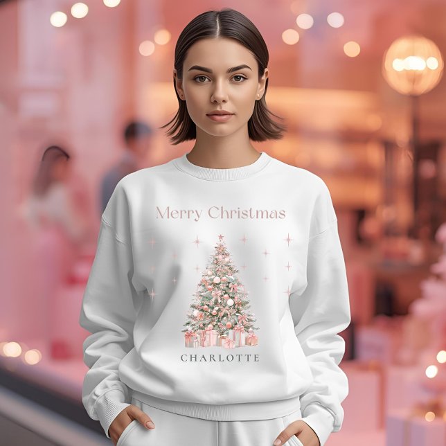 Modern Blush Christmas Tree – Personalized Holiday T Shirt (Skapare uppladdad)