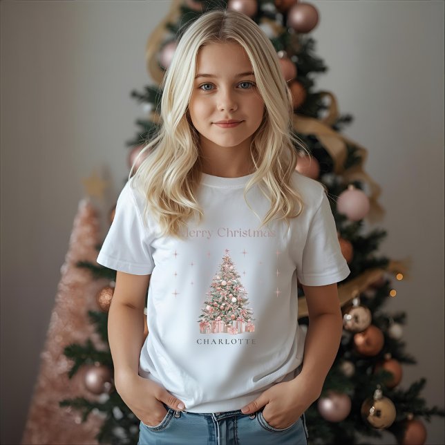 Modern Blush Christmas Tree – Personalized Kids  T Shirt (Skapare uppladdad)