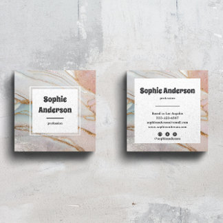 Modern Blush & Cream Marble Square Business Card Fyrkantigt Visitkort