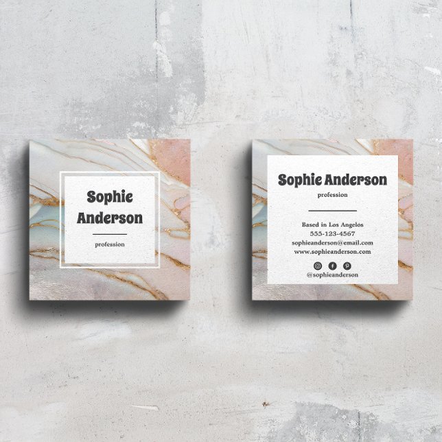 Modern Blush & Cream Marble Square Business Card Fyrkantigt Visitkort (Skapare uppladdad)