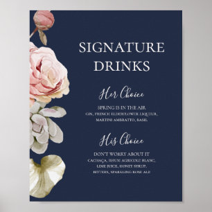 Modern Blush Floral   Marinblå Signaturdrinkar Poster